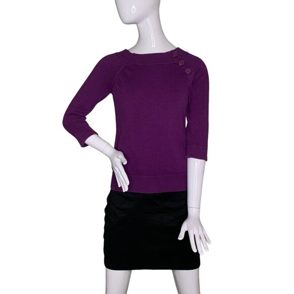 Loft Ann Taylor Women Top Pullover Plum Size S 3/4 Sleeve - Picture 2 of 7